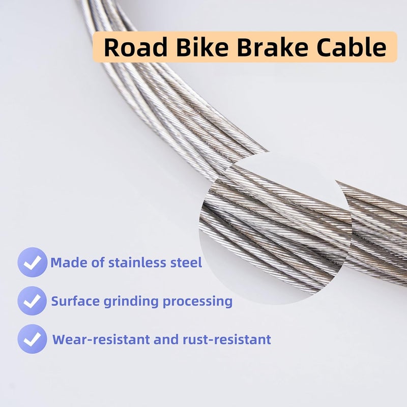 CIQIYO 4 Pcs Road Bike Brake Cables,Stainless Steel Bike Brake Inner Cables,Universal Road Bike Brake Line Core,Bike Brake Inner Line Kits include Cable Tips and O-rings (1.7M) - Image 5